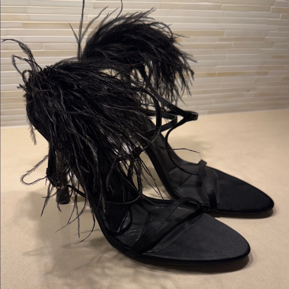 Zara Black Feather High Heel Sandals